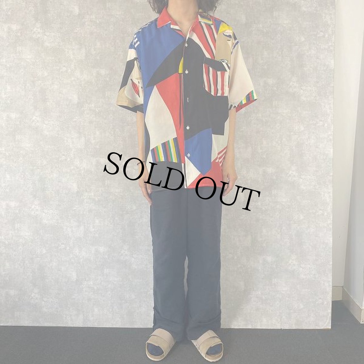 画像2: 90's MUSEO アート柄 オープンカラーシルクシャツ M (2)