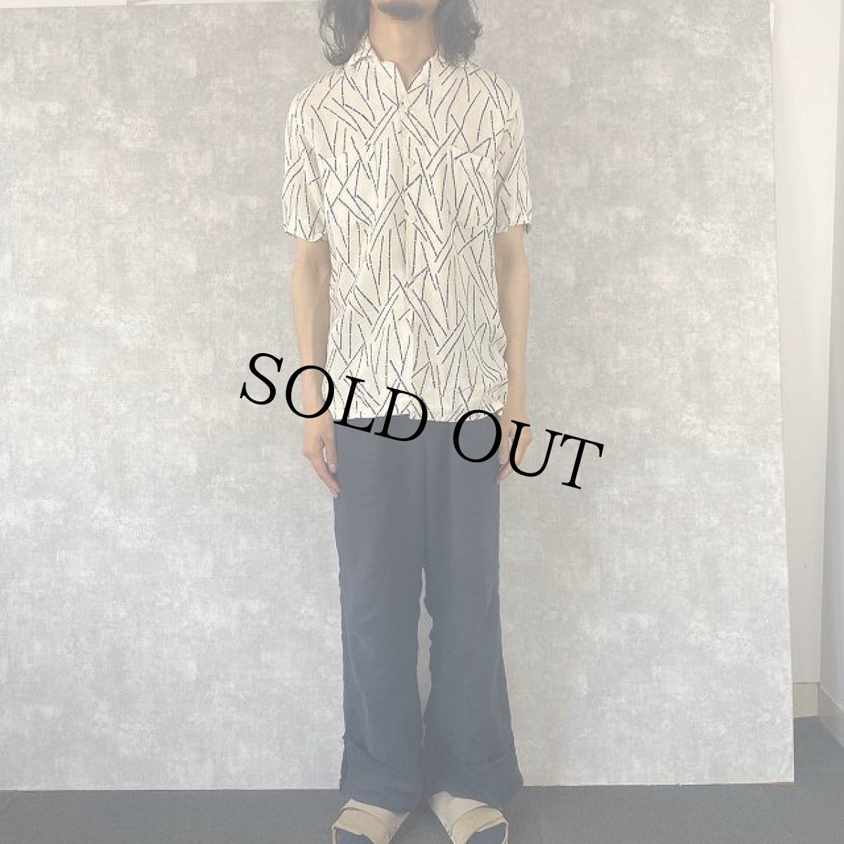 画像2: 60's 和柄 リネンオープンカラーシャツ (2)