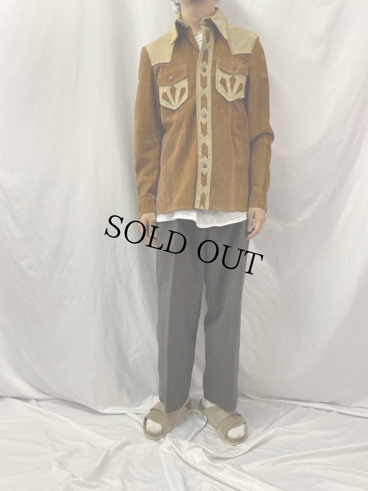 画像2: 70's STOREBRAND ヌバックウエスタンシャツ (2)