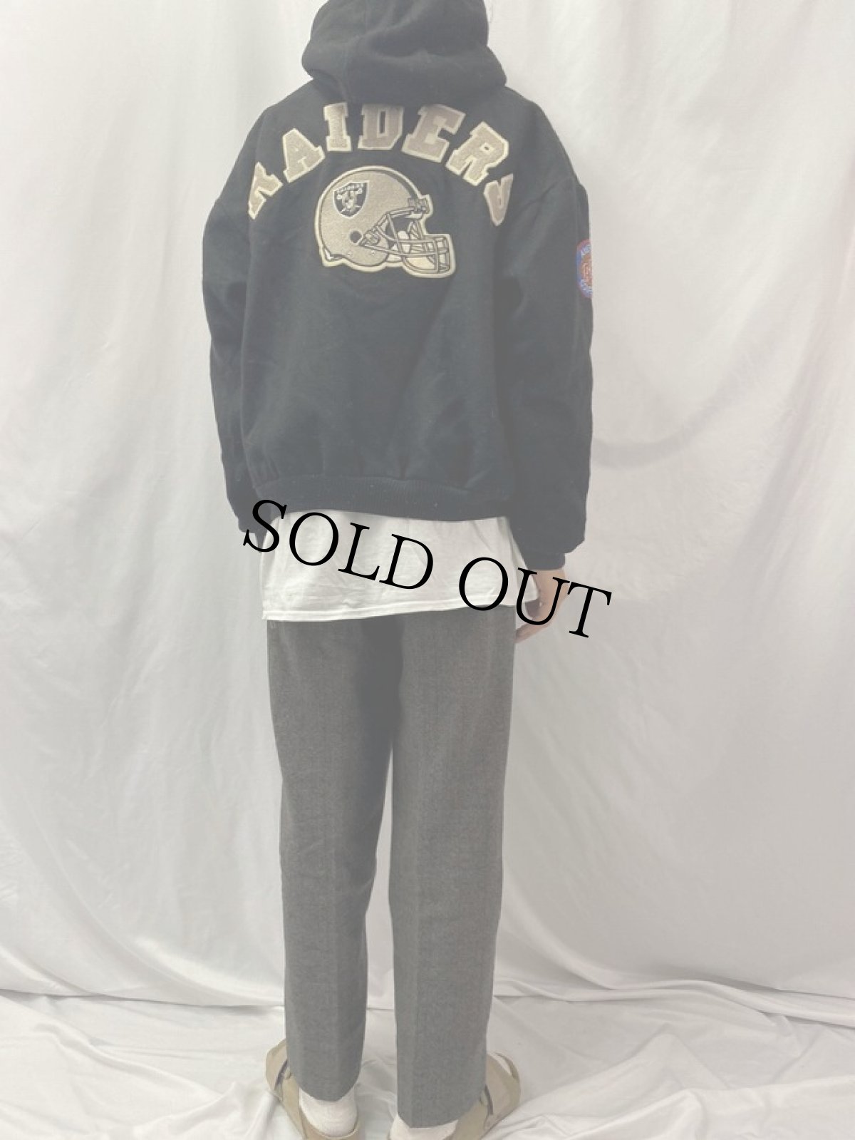 画像4: 90's RAIDERS USA製 フットボールチーム メルトンフードジャケット L (4)