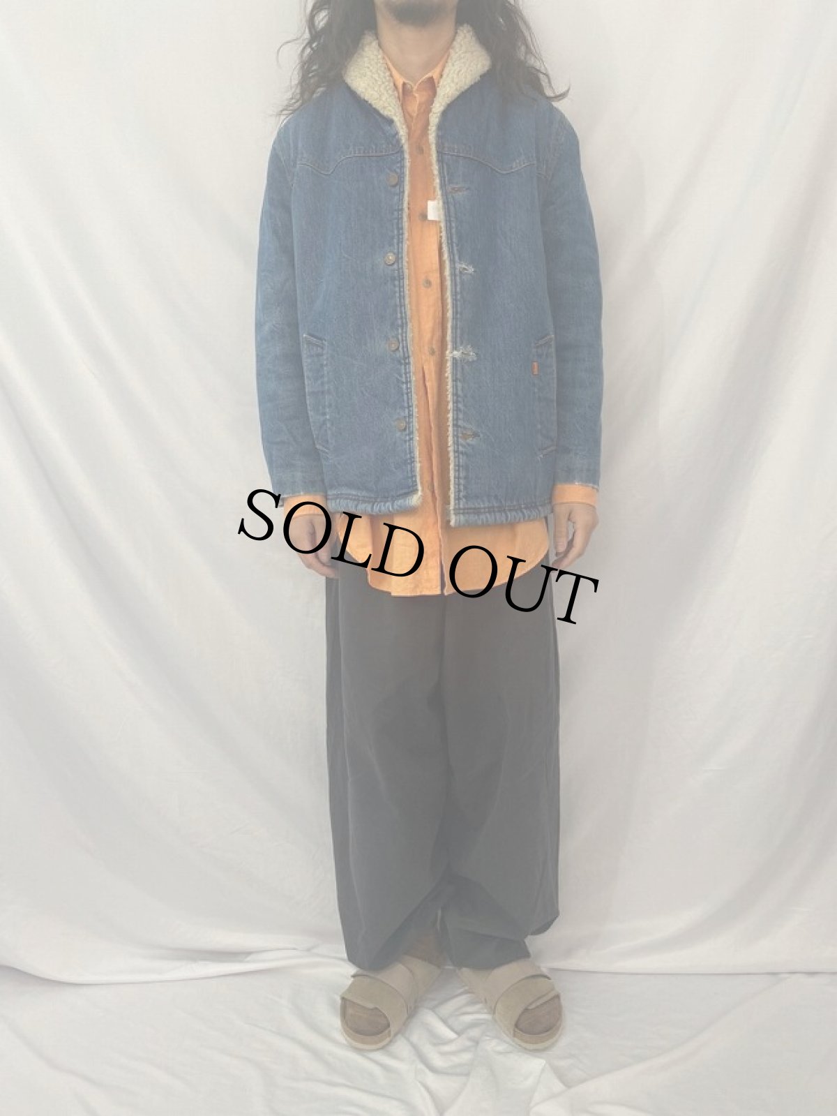 画像2: 80's Levi's USA製 ショールカラー デニムボアジャケット M (2)