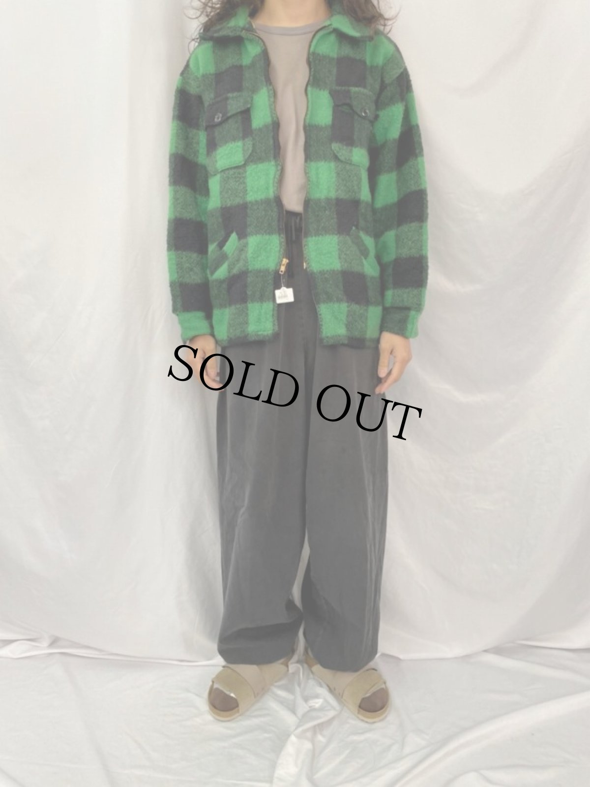 画像2: 70's melton USA製 バッファローチェック柄 メルトンシャツジャケット L (2)