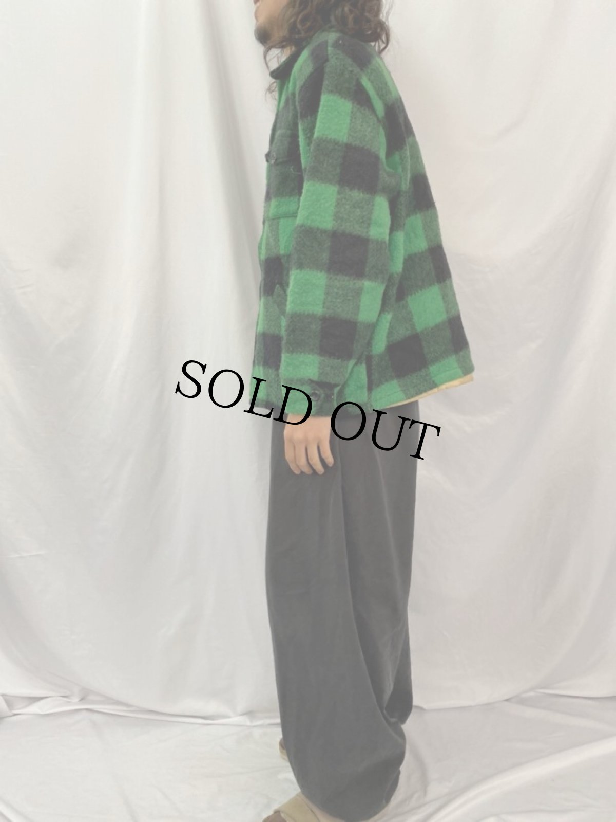 画像3: 70's melton USA製 バッファローチェック柄 メルトンシャツジャケット L (3)