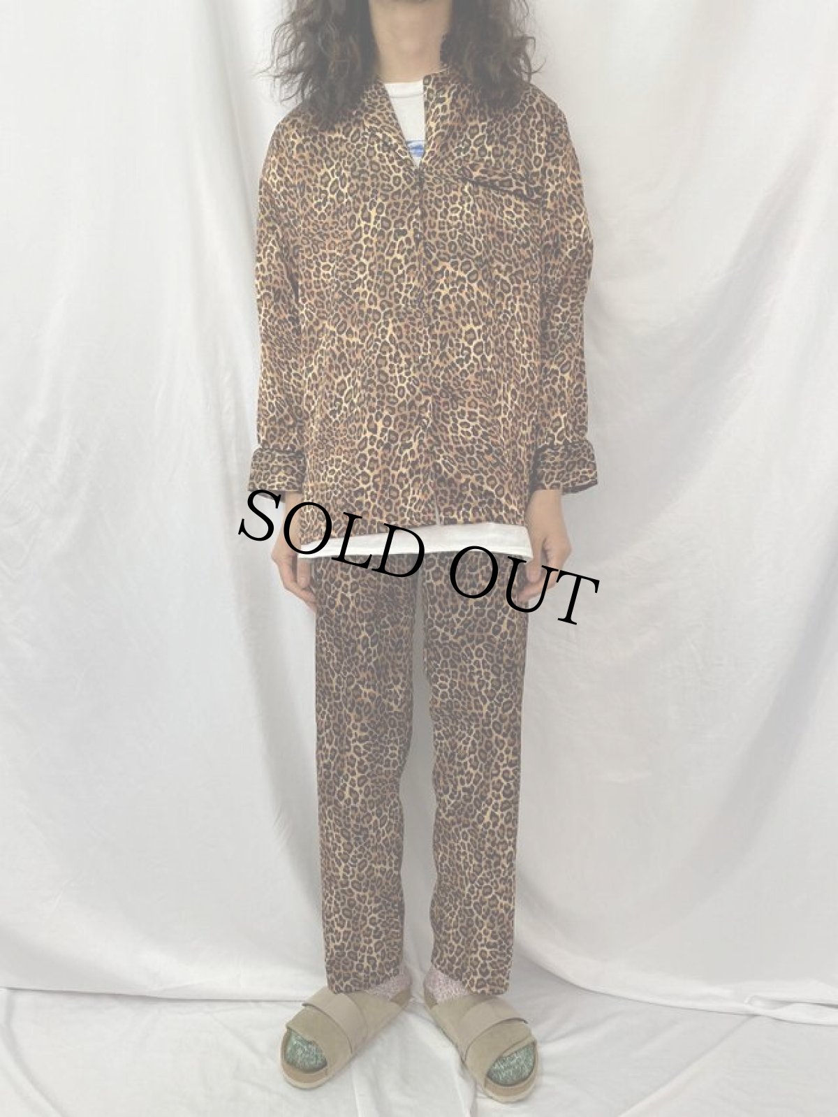 画像4: 90's〜 レオパード柄 パジャマシャツ/イージーパンツ SETUP S (4)