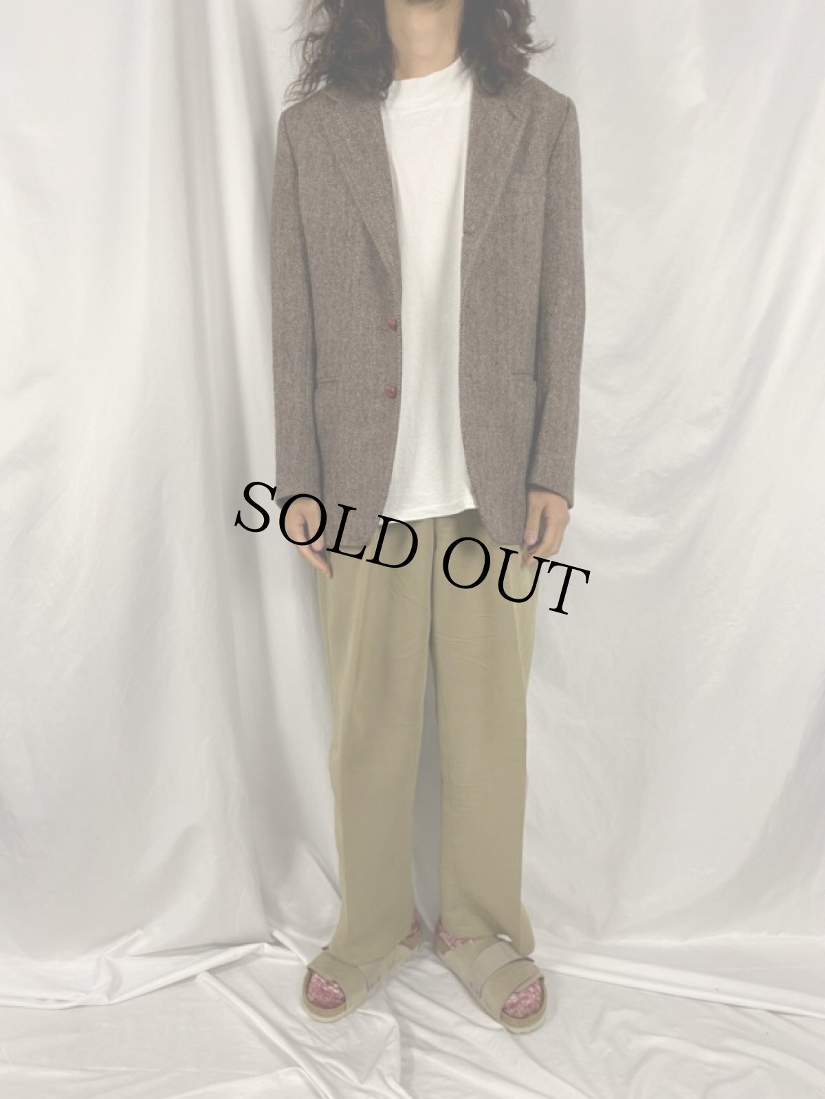 画像2: 90's〜 ORVIS ENGLAND製 "HARRIS TWEED" へリンボーン テーラードジャケット 38R (2)