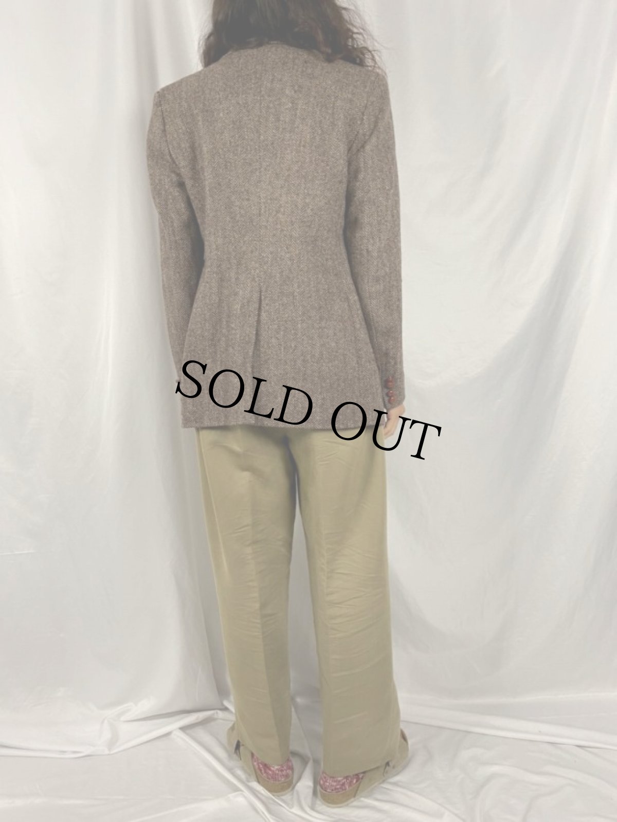 画像4: 90's〜 ORVIS ENGLAND製 "HARRIS TWEED" へリンボーン テーラードジャケット 38R (4)