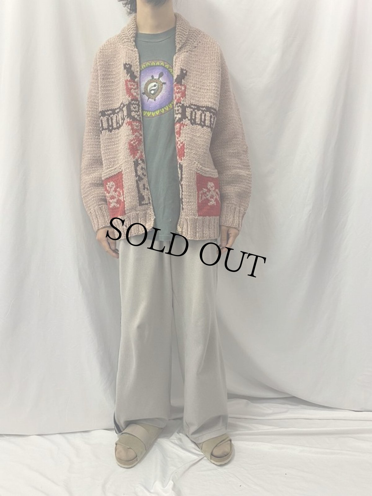 画像3: 60's トーテムポール柄 ショールカラー カウチンニットジャケット (3)