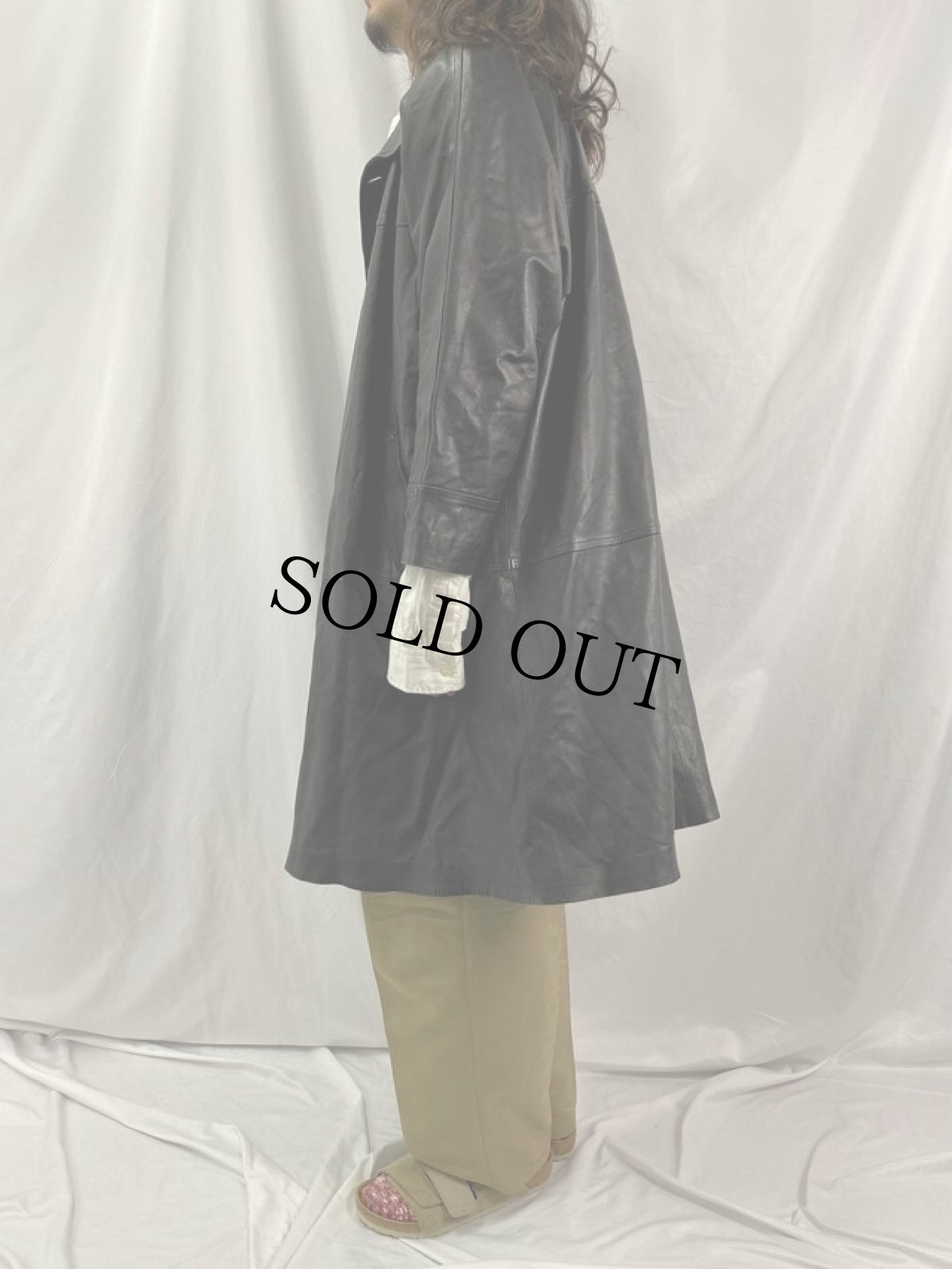 画像3: ダブルブレスト レザーロングコート (3)