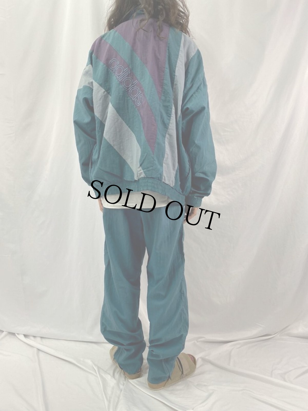 画像6: 90's adidas 銀タグ ロゴ刺繍 ジップジャージ/パンツ L (6)