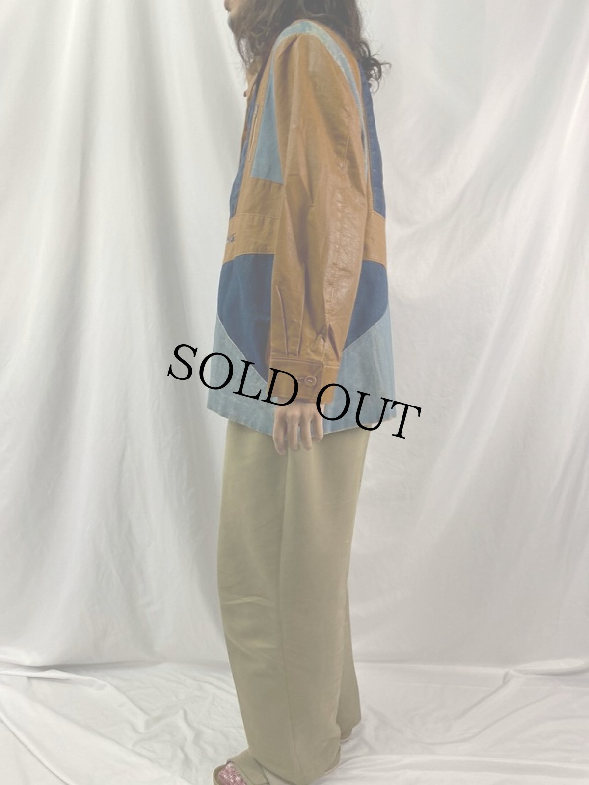 画像3: 70's デニム切り替え レザージャケット 44 (3)