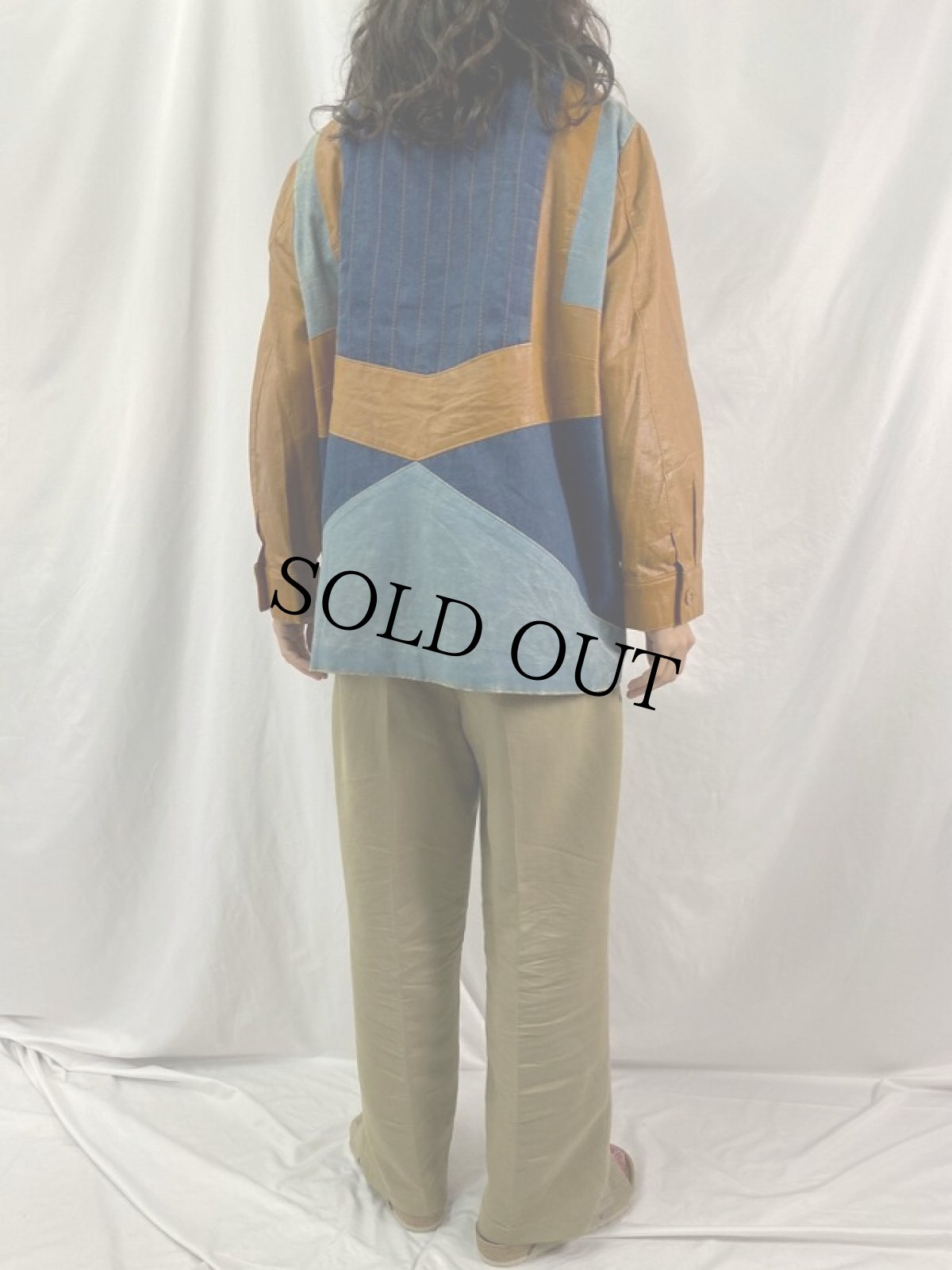 画像4: 70's デニム切り替え レザージャケット 44 (4)