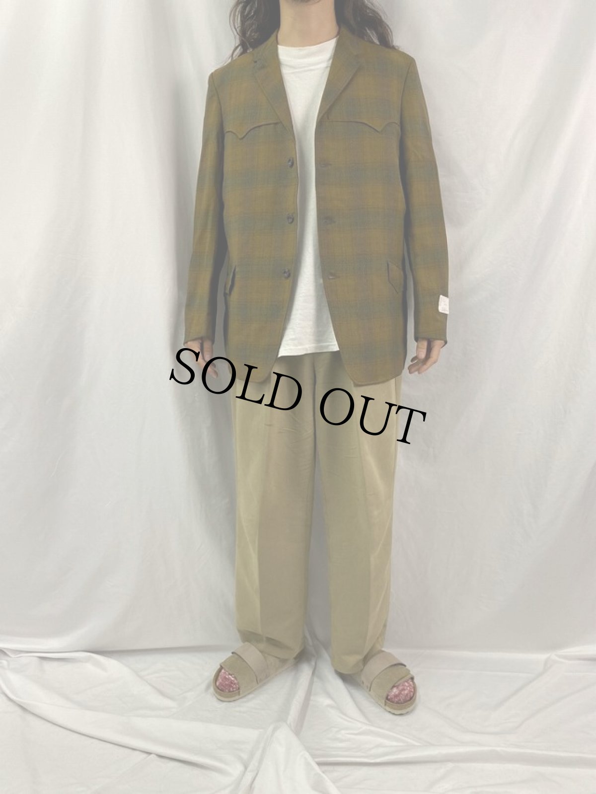 画像2: 60〜70's ALLEN MFG オンブレーチェック柄 ウエスタンデザイン ウールジャケット 42 (2)