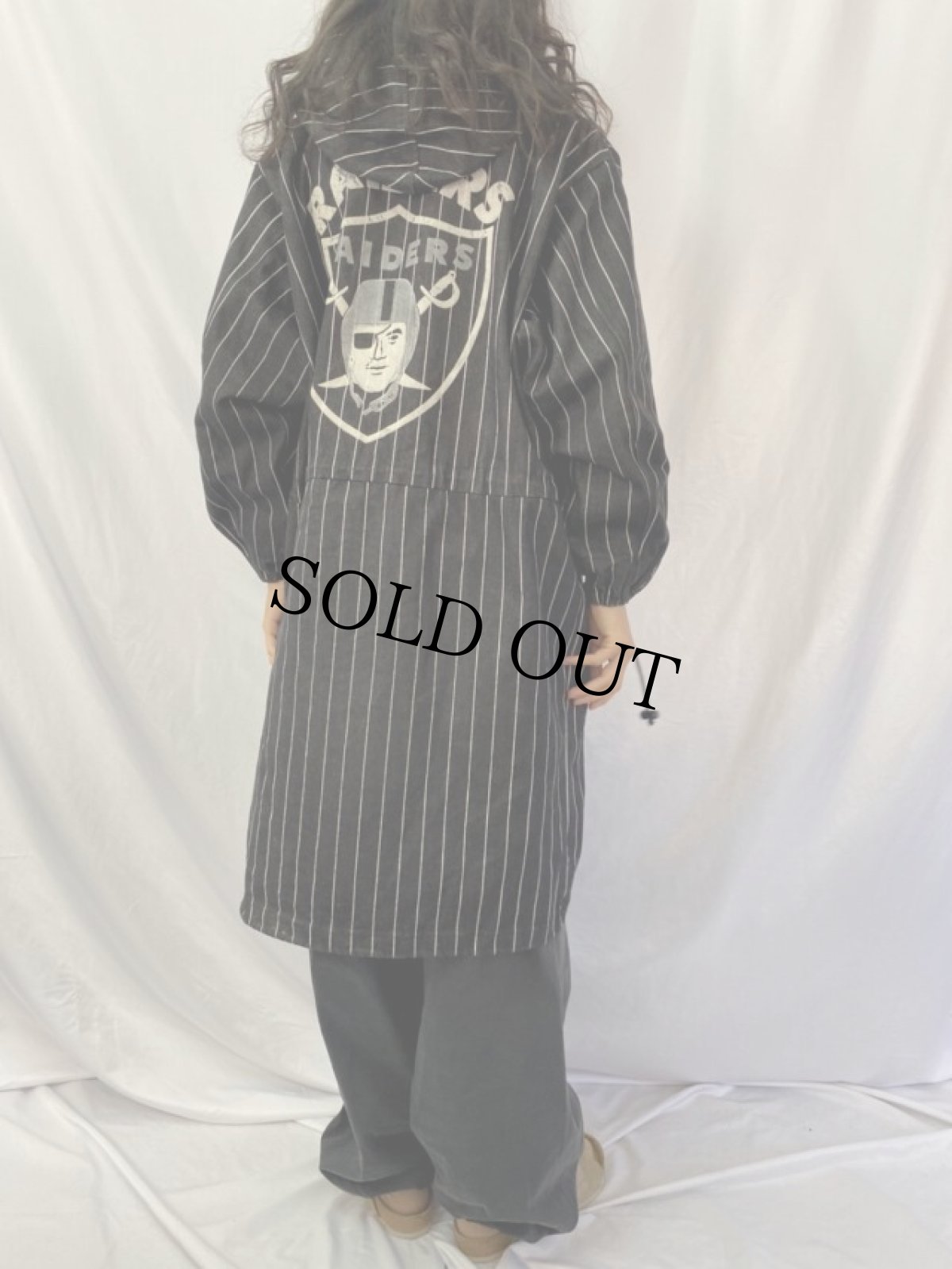 画像4: RAIDERS フットボールチーム ロゴプリント ストライプ柄 デニムコート S/M (4)