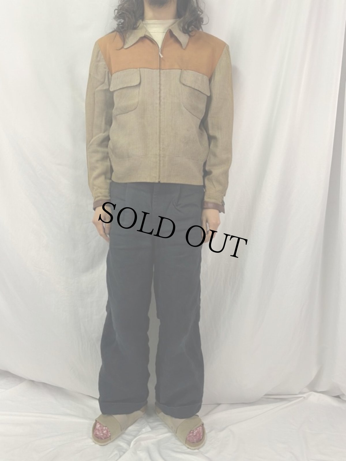 画像2: 50's 千鳥格子柄 2トーン レーヨンギャバジンジャケット (2)