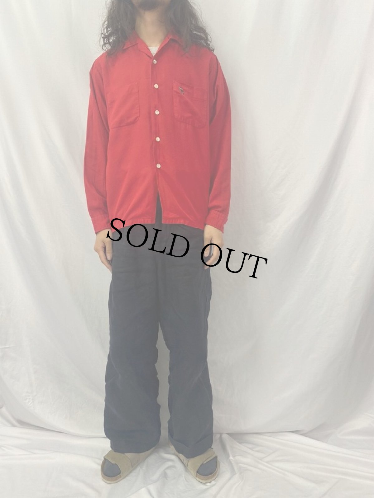 画像2: 60's DONEGAL 楽器刺繍 コットンオープンカラーシャツ M (2)