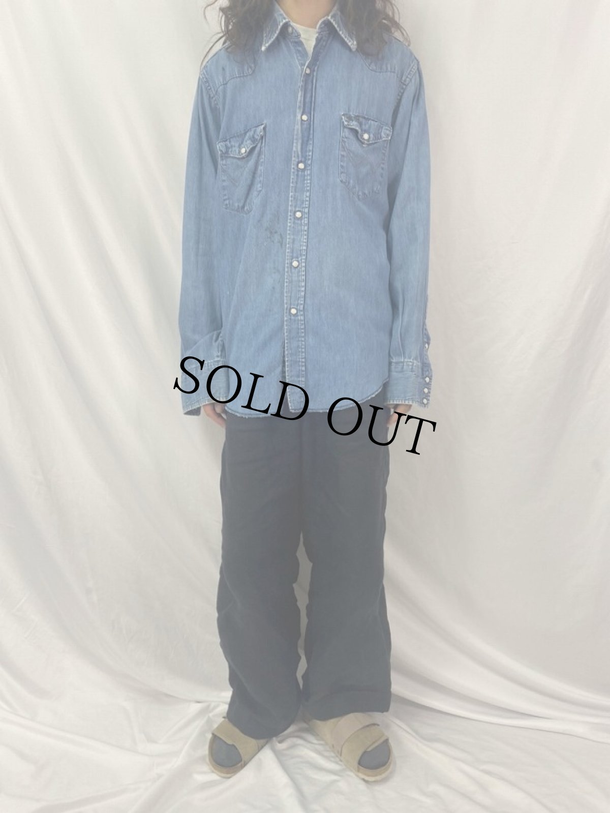 画像3: 70's Wrangler USA製 ブラックバス刺繍 デニムウエスタンシャツ (3)