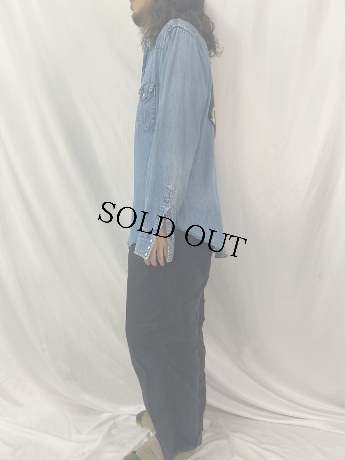 画像4: 70's Wrangler USA製 ブラックバス刺繍 デニムウエスタンシャツ (4)