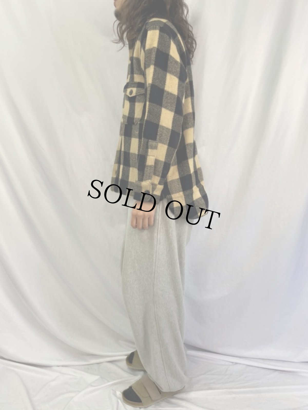 画像3: 40's Woolroch ブロックチェック柄 猫目ボタン×マチ付き ウールシャツ (3)