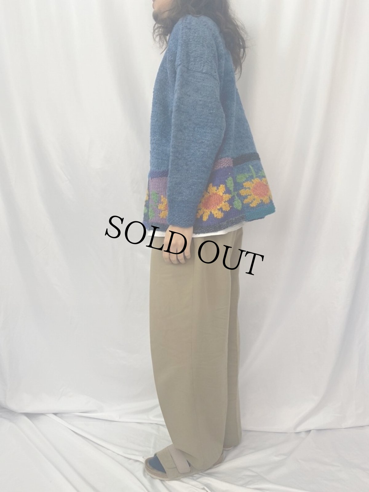 画像3: AMANO 花柄 襟付き ウールニットセーター (3)