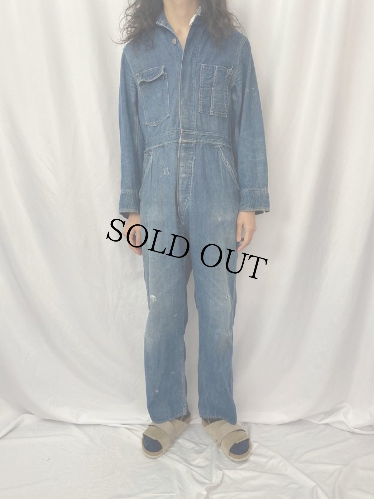 画像2: 30〜40's チンストラップ デニムオールインワン (2)