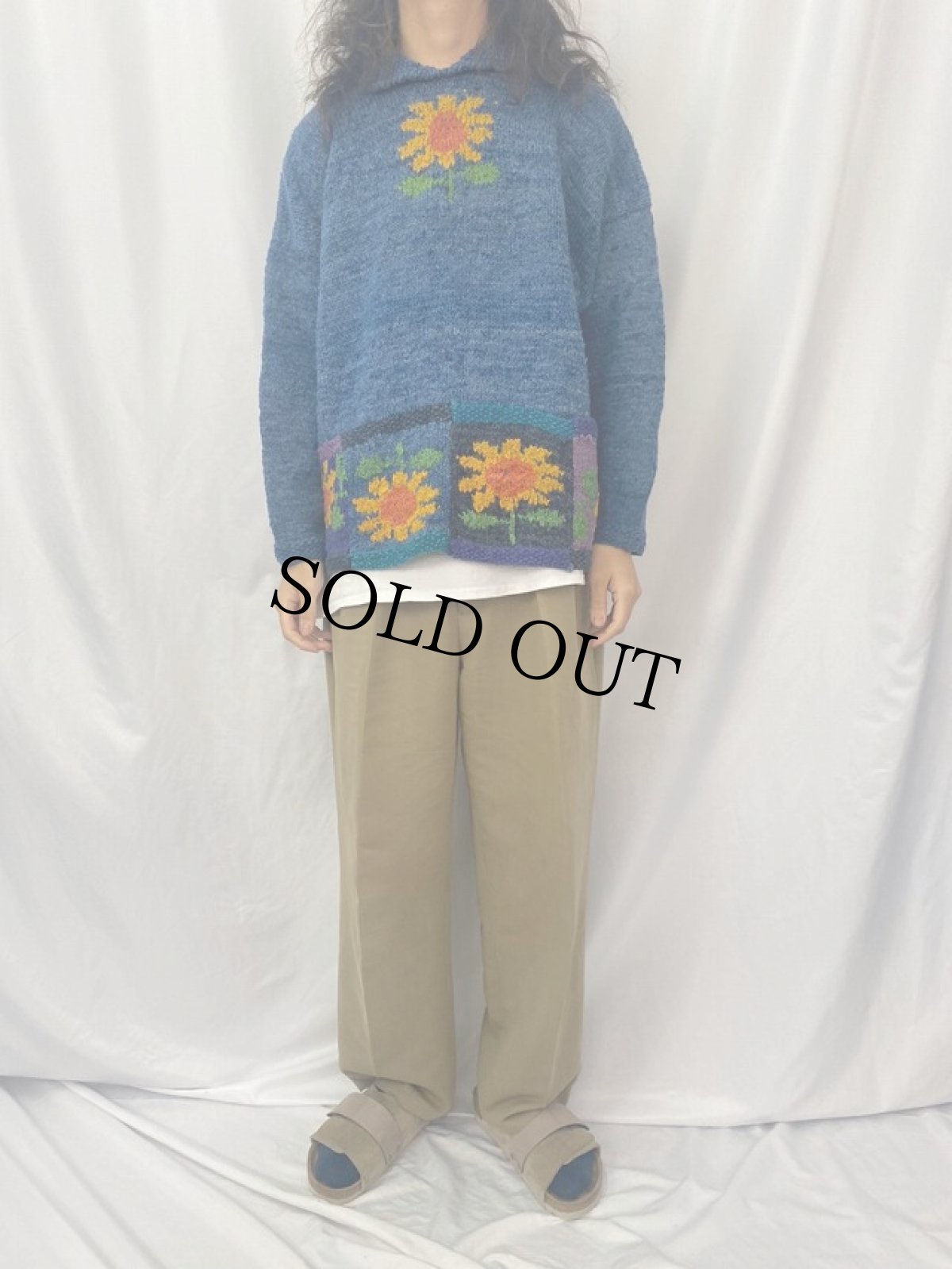 画像2: AMANO 花柄 襟付き ウールニットセーター (2)