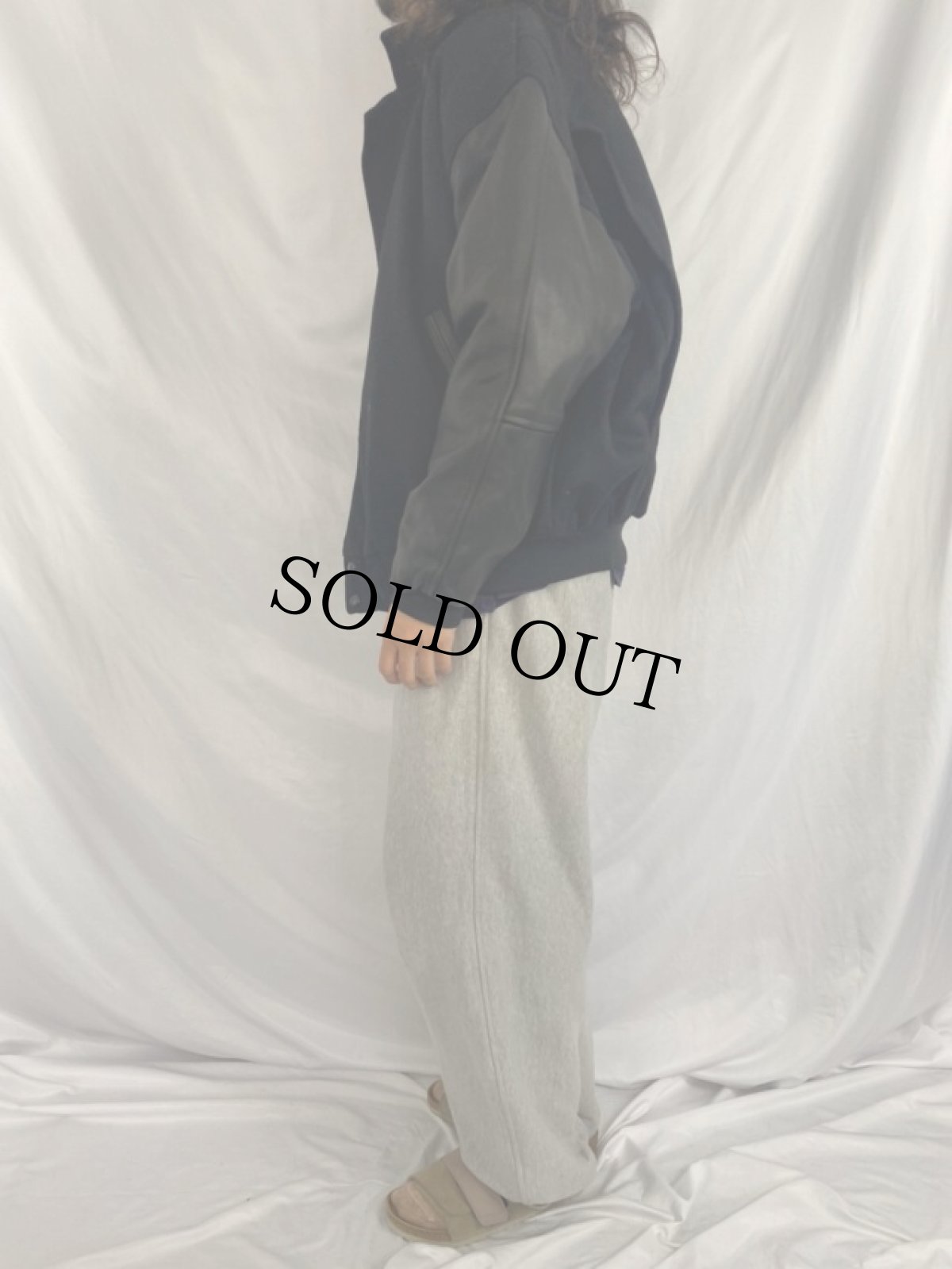 画像3: 90's Defending the Caveman ウール×レザー コメディ劇刺繍スタジャン XL (3)