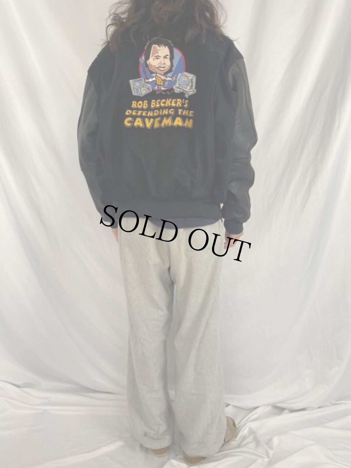 画像4: 90's Defending the Caveman ウール×レザー コメディ劇刺繍スタジャン XL (4)