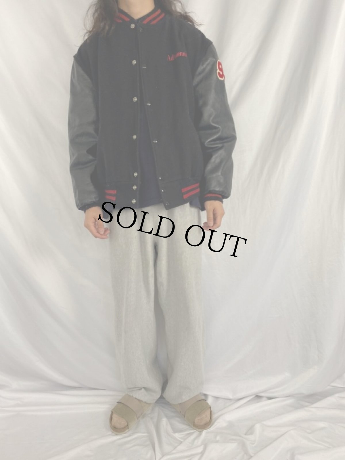 画像2: 80's USA製 "LAUREL VALLEY SILKS" ウール×レザー スタジャン (2)