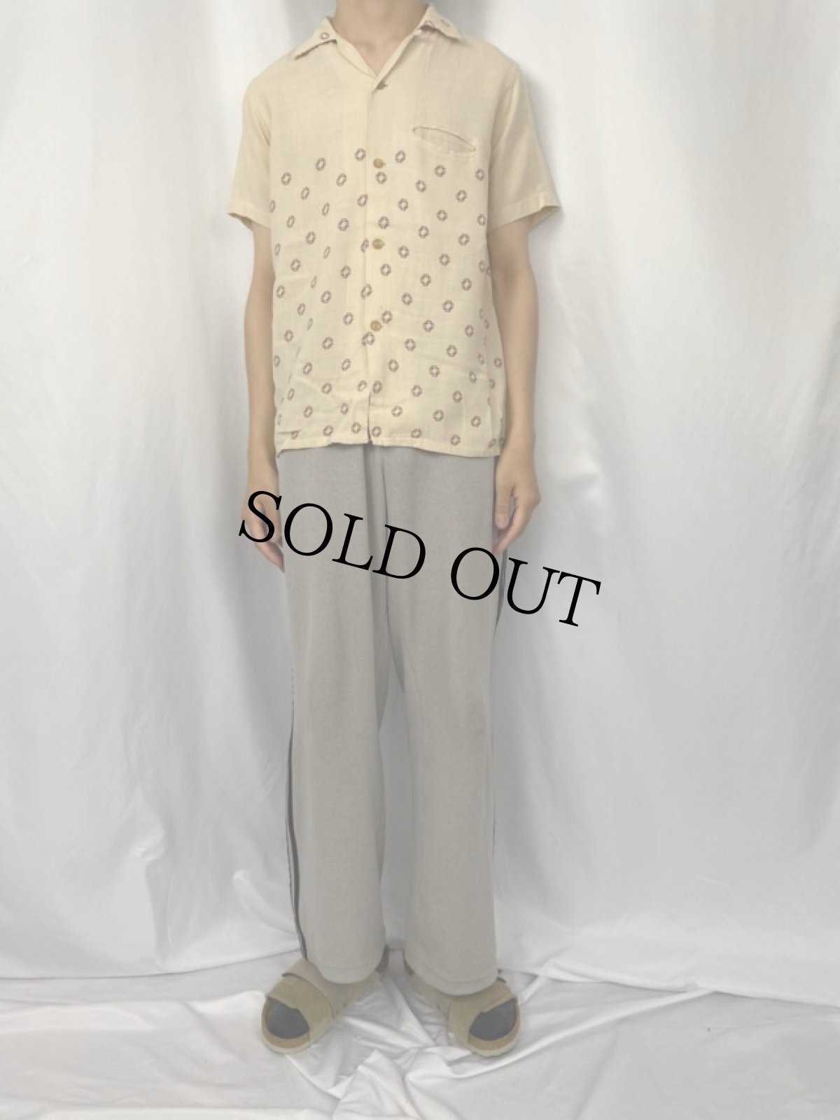 画像2: 50〜60's Shapely アトミック柄 コットンレーヨンアロハシャツ M (2)