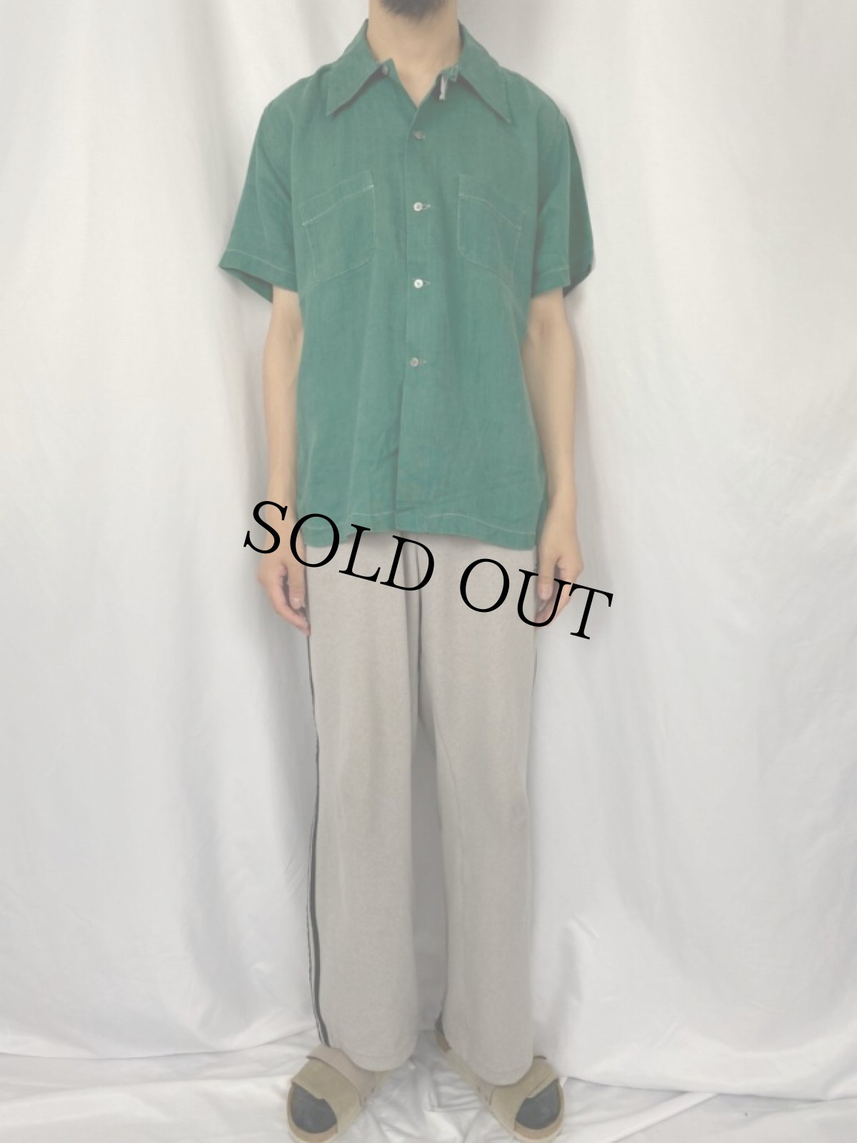 画像2: 40〜50's THE BERMUDA SHOP N.IRELAND製 リネンシャツ (2)