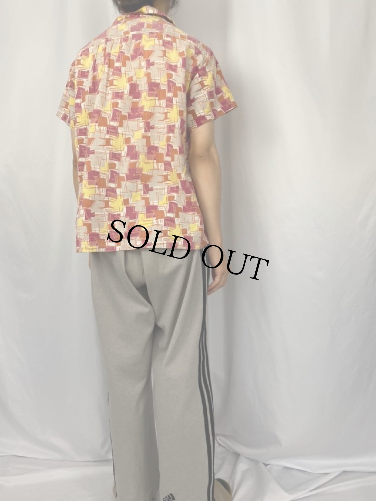 画像4: 60's Van Heusen アトミック柄 コットンシアサッカー アロハシャツ M (4)