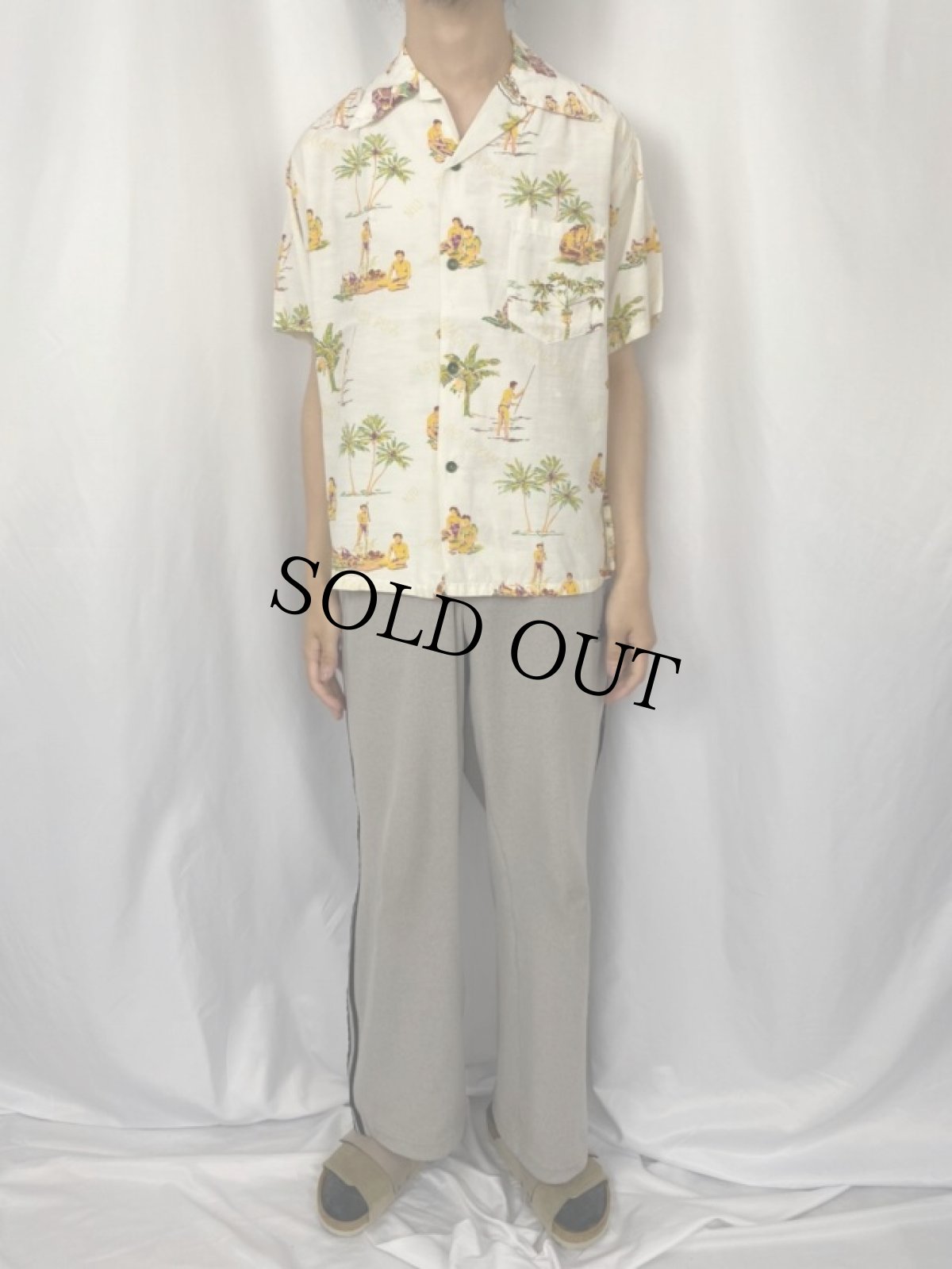 画像2: 50's Kihi Kihi Hawaii製 オールオーバーパターン アロハシャツ L (2)