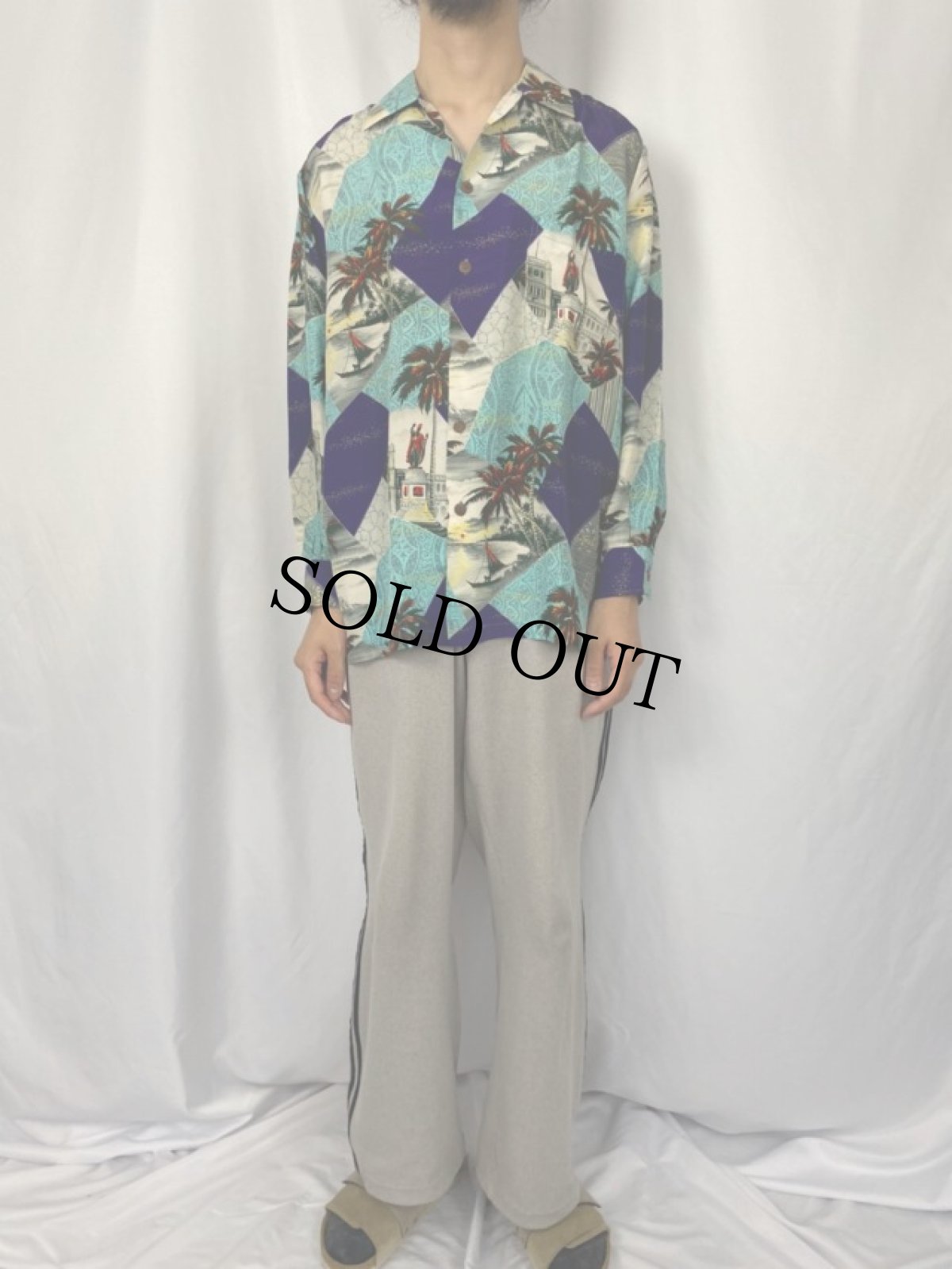 画像2: 40〜50's Lauhala Hawaii製 オールオーバーパターン シルクアロハシャツ L (2)