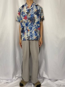 画像2: 50〜60's オールオーバーパターン コットンアロハシャツ (2)