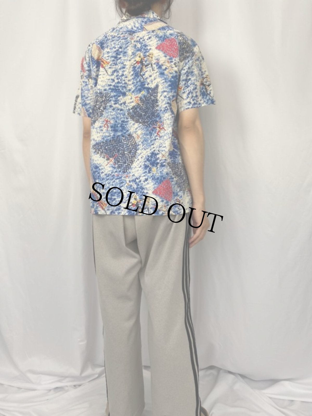 画像4: 50〜60's オールオーバーパターン コットンアロハシャツ (4)