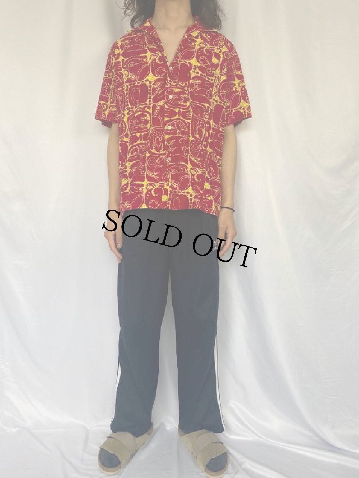 画像2: 60's PENNEY'S TOWNCRAFT マヤ文字柄 シャークカラーコットンシャツ L (2)