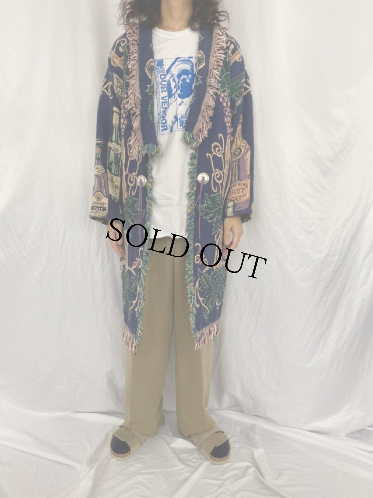 画像2: ワイン柄織り フリンジデザイン コットンラグガウン (2)