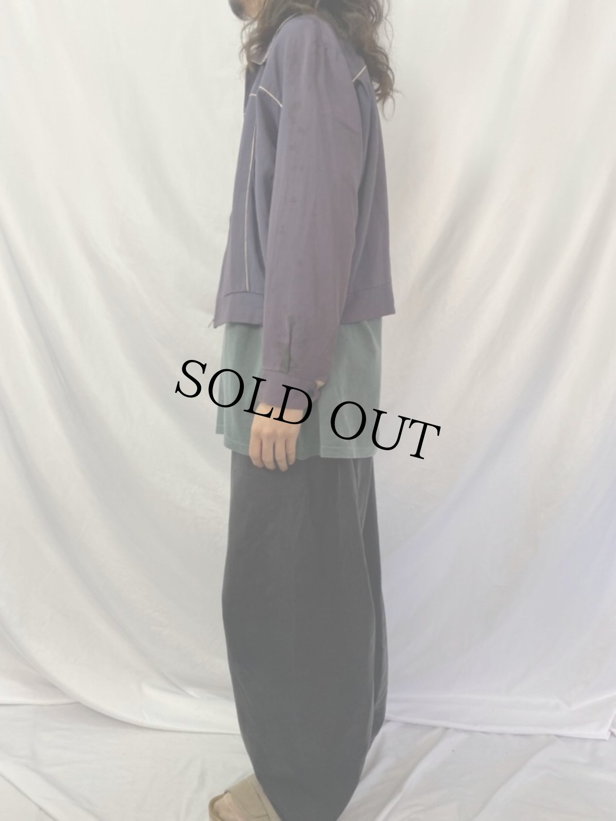 画像3: 50's ナス紺×猫目ボタン レーヨンギャバジンジャケット (3)