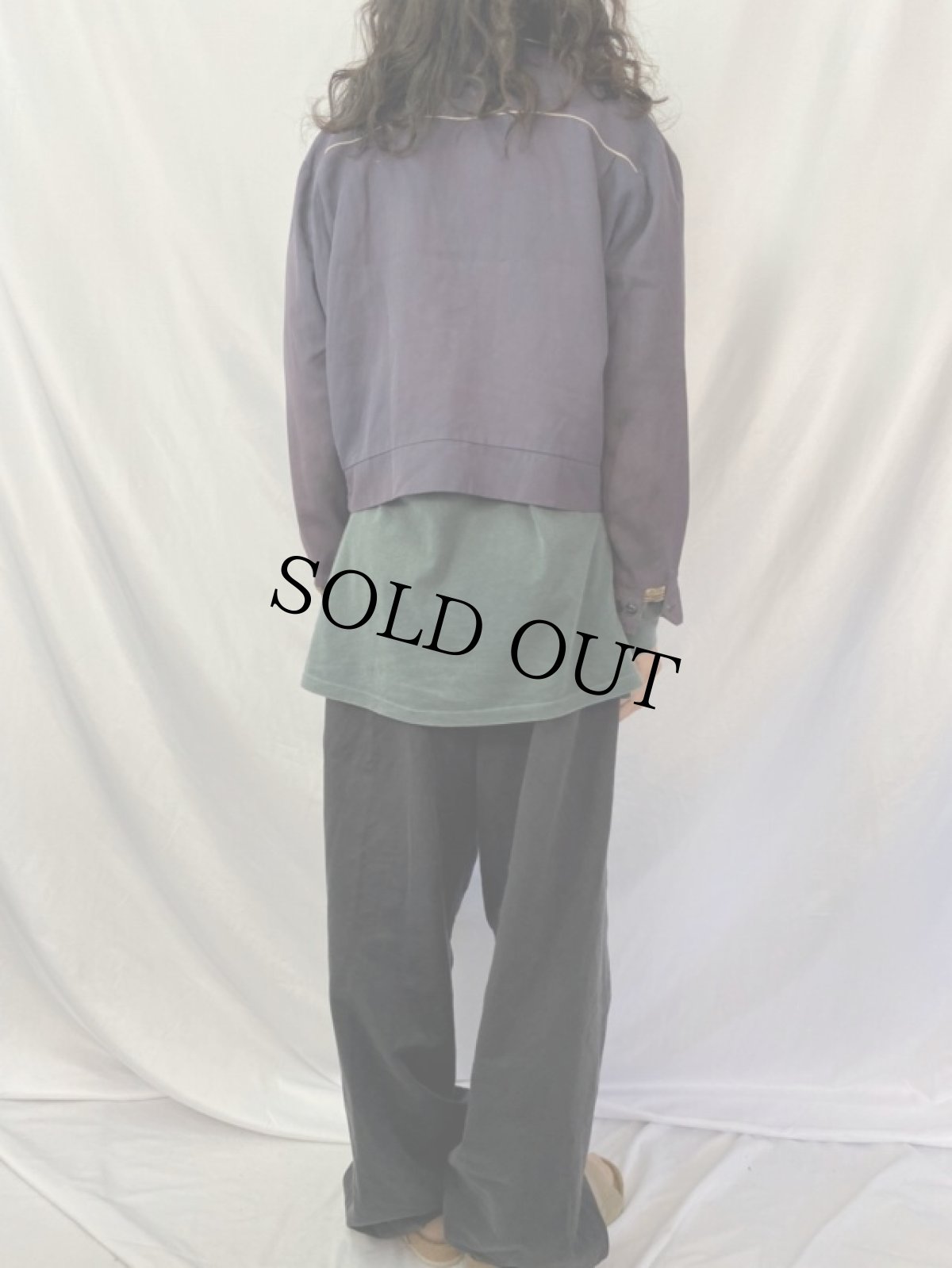 画像4: 50's ナス紺×猫目ボタン レーヨンギャバジンジャケット (4)