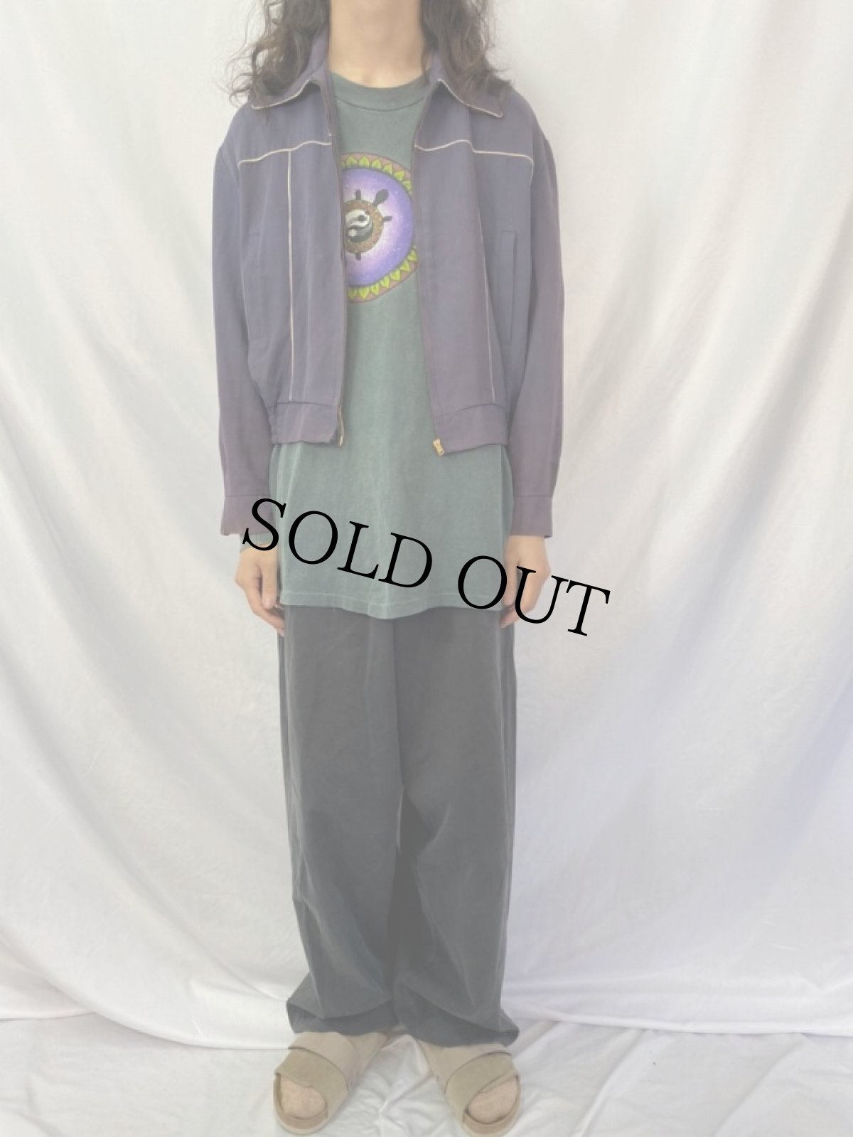 画像2: 50's ナス紺×猫目ボタン レーヨンギャバジンジャケット (2)