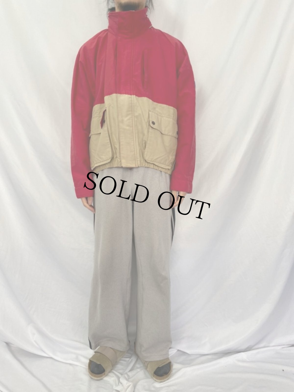 画像2: 90's POLO SPORT Ralph Lauren ロゴワッペン 2トーン コットン×ナイロンジップジャケット L (2)