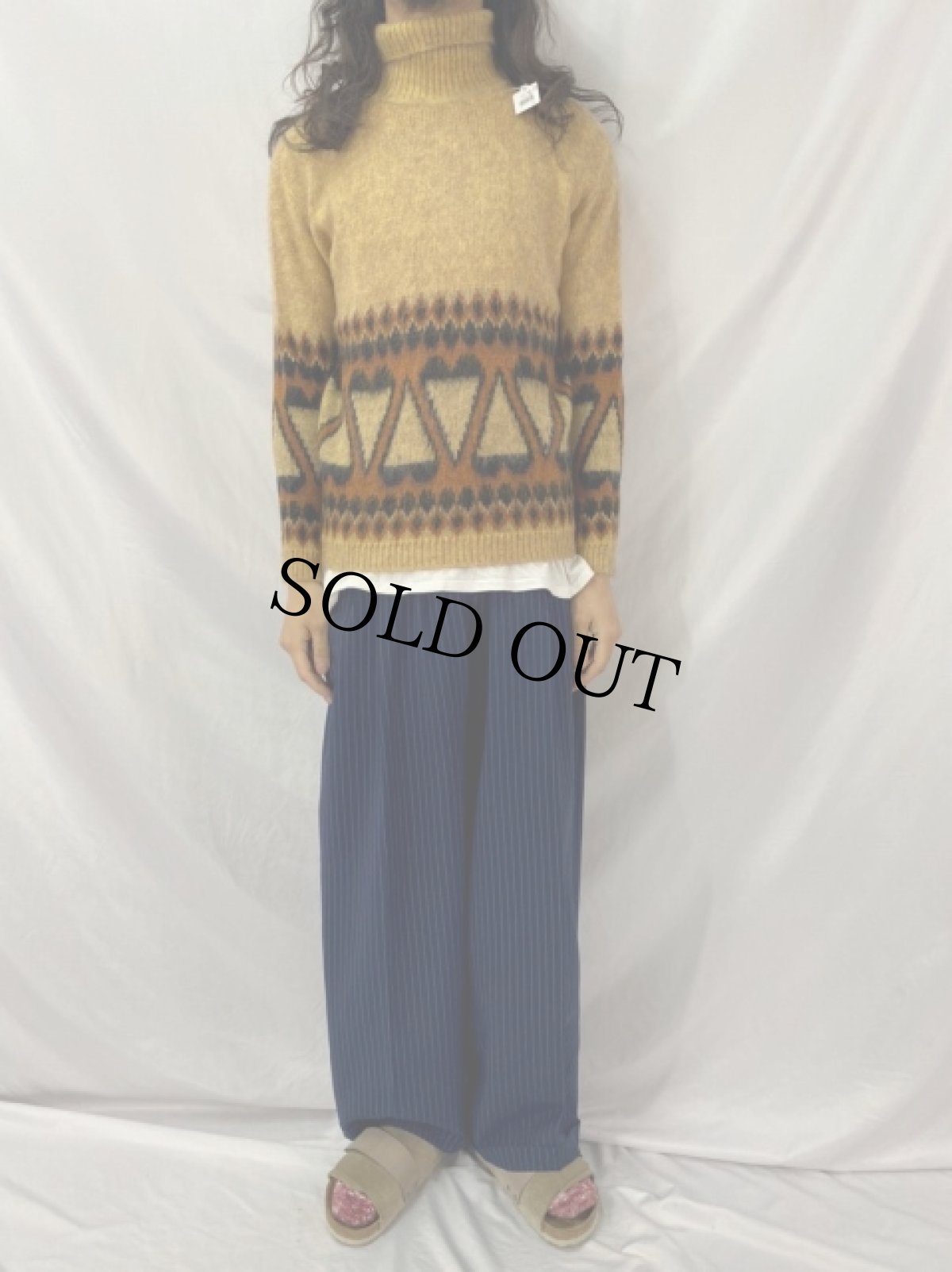 画像2: 60's LOVOBO 柄編み タートルネックモヘアニットセーター SIZE36 (2)