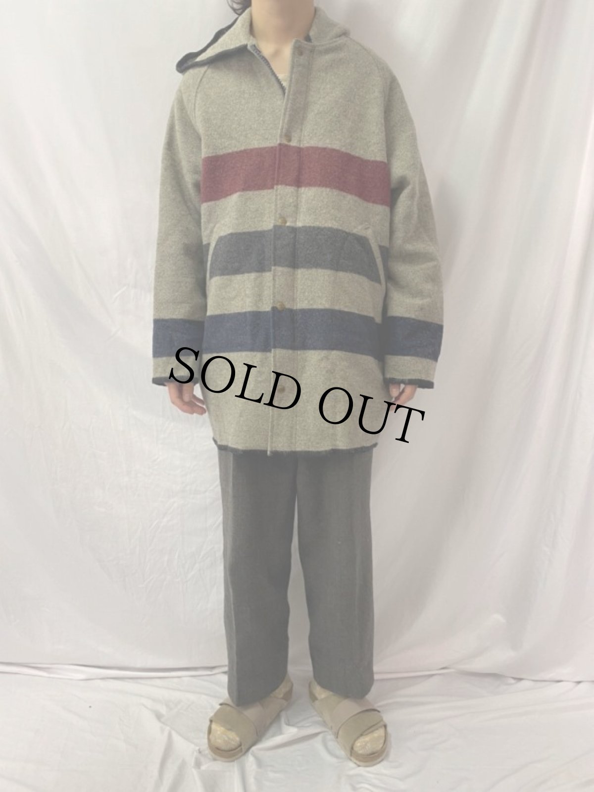 画像2: 70's WOOLRICH ボーダー柄 メルトン フードコート (2)