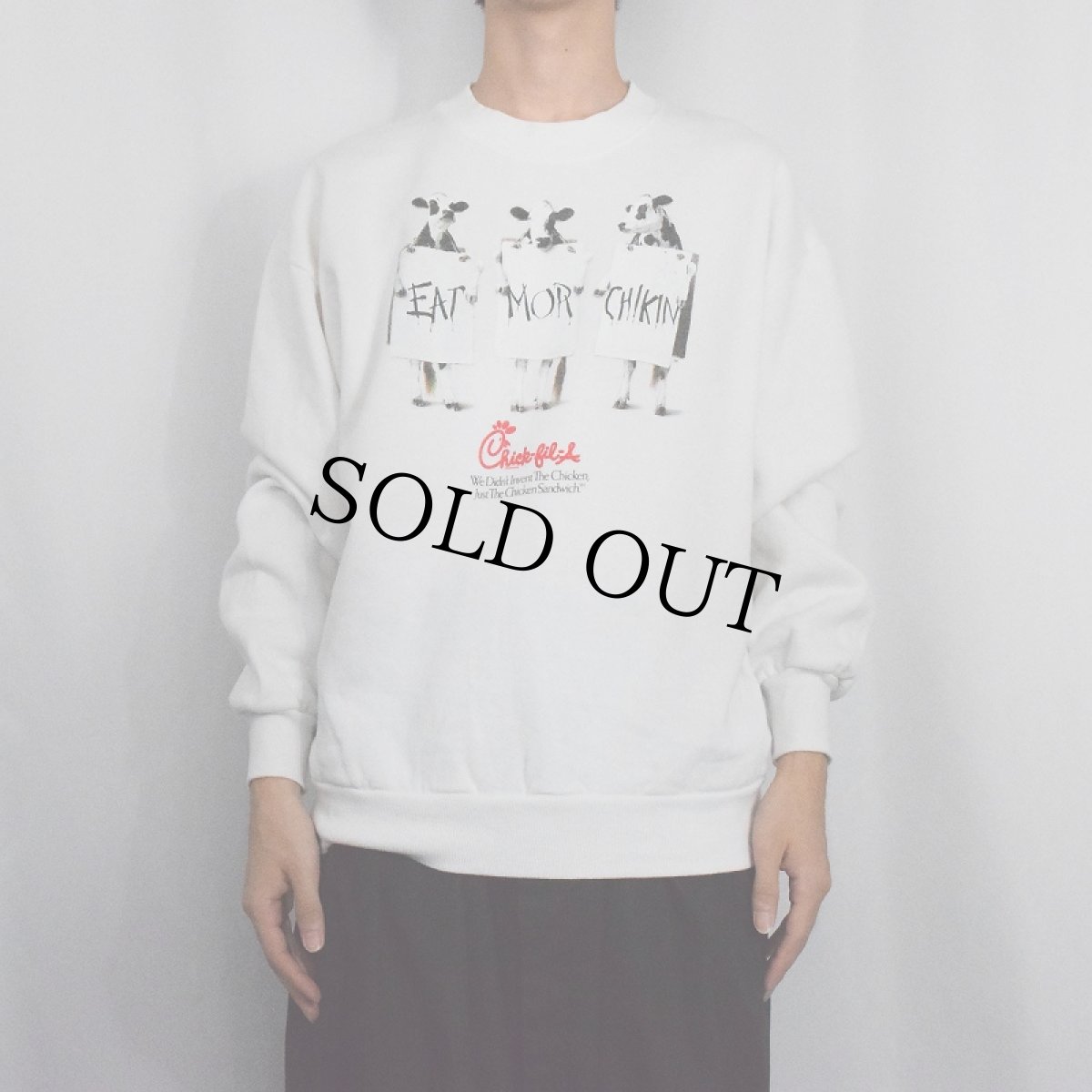 画像3: 90's Chick-fil-A USA製 "EAT MOR CHIKIN" ファーストフードチェーンプリントスウェット L (3)