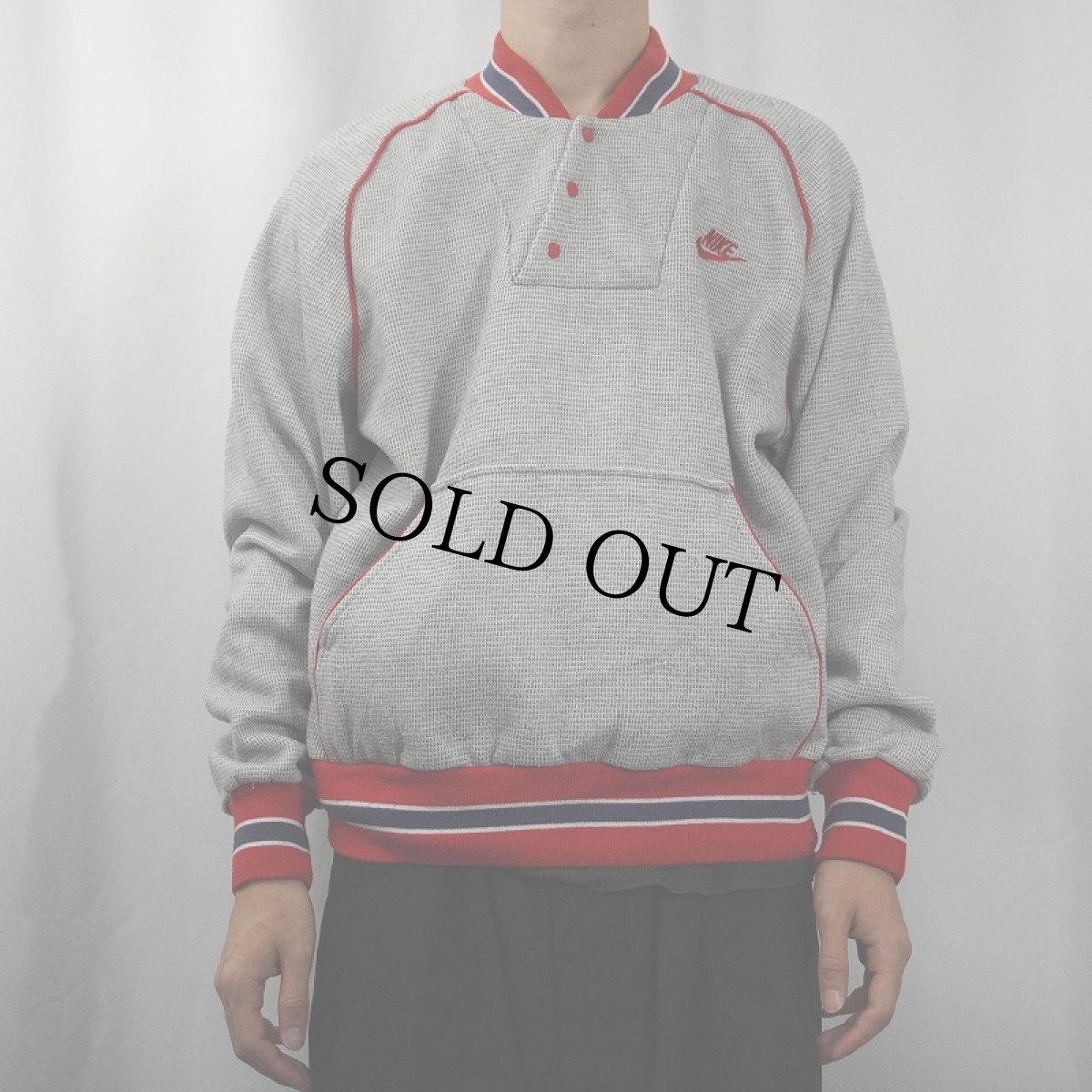 画像2: 80's NIKE 紺タグ ハーフスナップ ワッフルスウェット L (2)