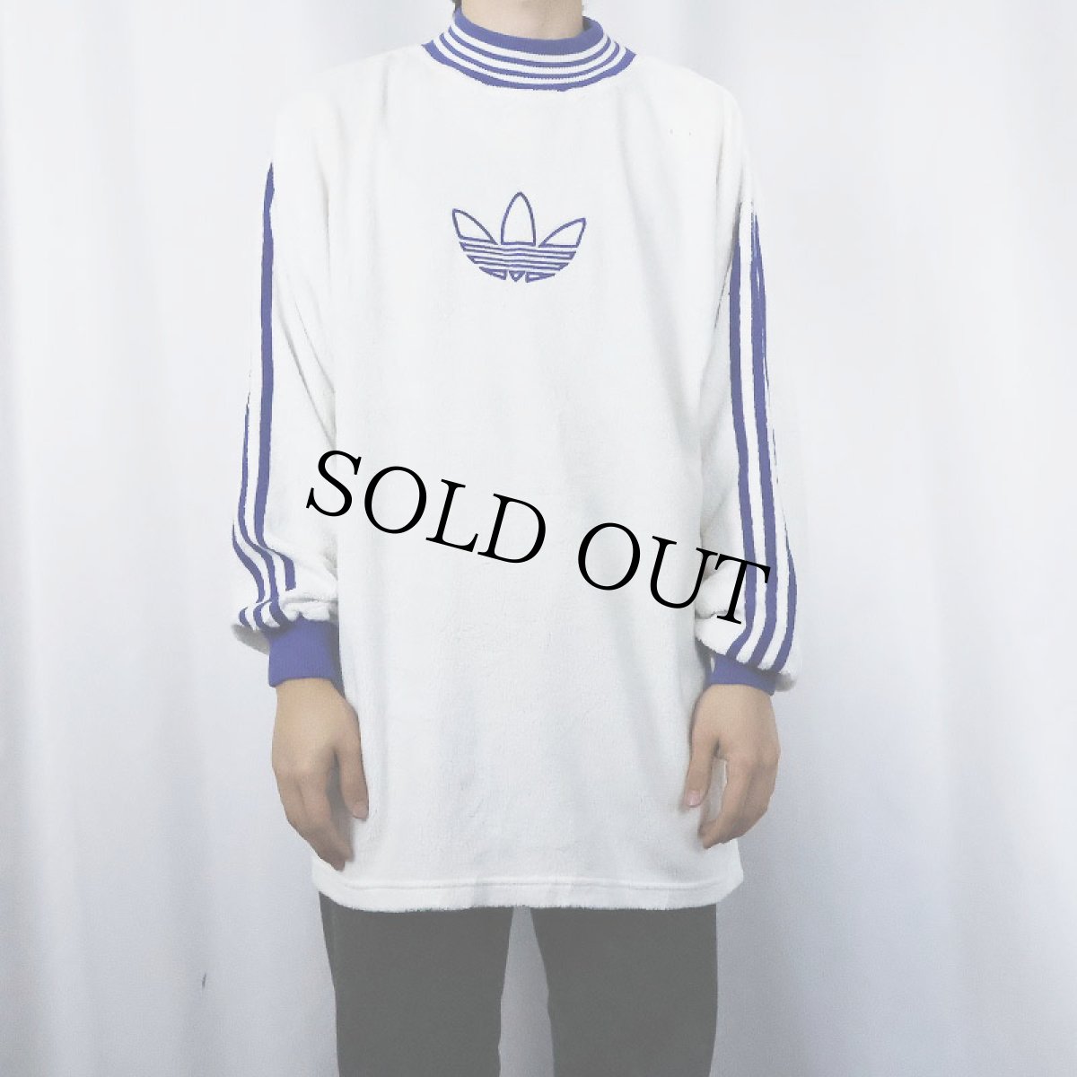 画像2: 80's adidas ロゴ刺繍 フリースプルオーバー L (2)