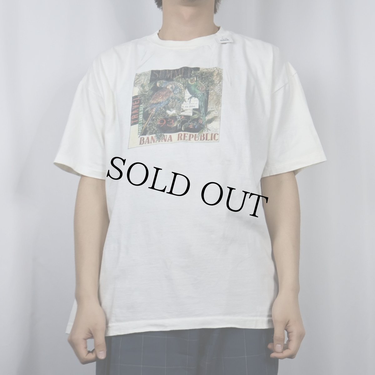 画像2: 90's BANANA REPUBLIC USA製 インコプリントTシャツ L (2)