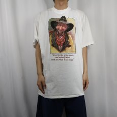 画像2: 90's Mike Scovel USA製 "Good looks, a fine..." イラストプリントTシャツ タグ付き未使用 XL (2)