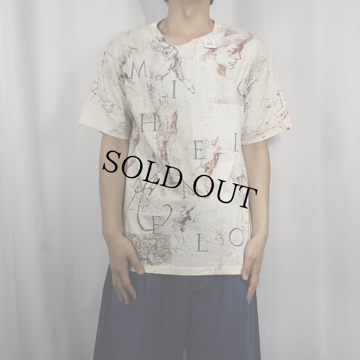 画像2: 90's Michelangelo USA製 アート柄 マルチプリントTシャツ L (2)
