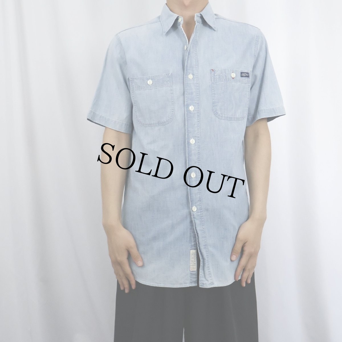 画像2: POLO Ralph Lauren 猫目ボタン マチ付き シャンブレーシャツ S (2)